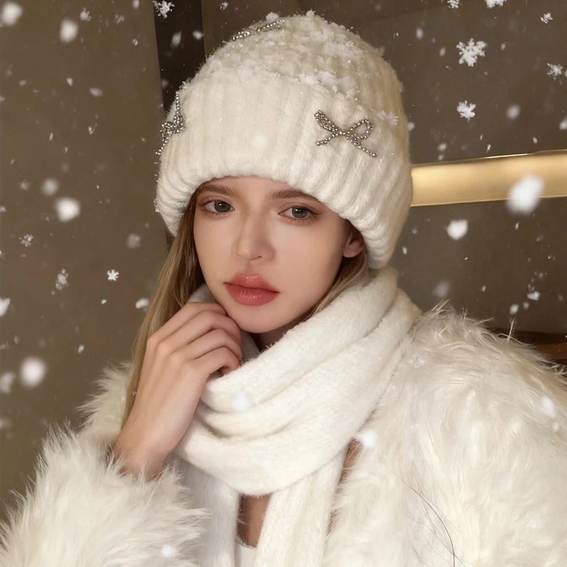 1pc Women Y2k Bow Pearl Knitted Hats Angora Rabbit Fleece Bow Winter Hat Women Fluffy Warm Beanies Plush Thick Skullies Caps 1pc Women Y2k Bow Pearl Knitted Hats Angora Rabbit Fleece Bow Winter Hat Women Fluffy Warm Beanies Plush Thick Skullies Caps