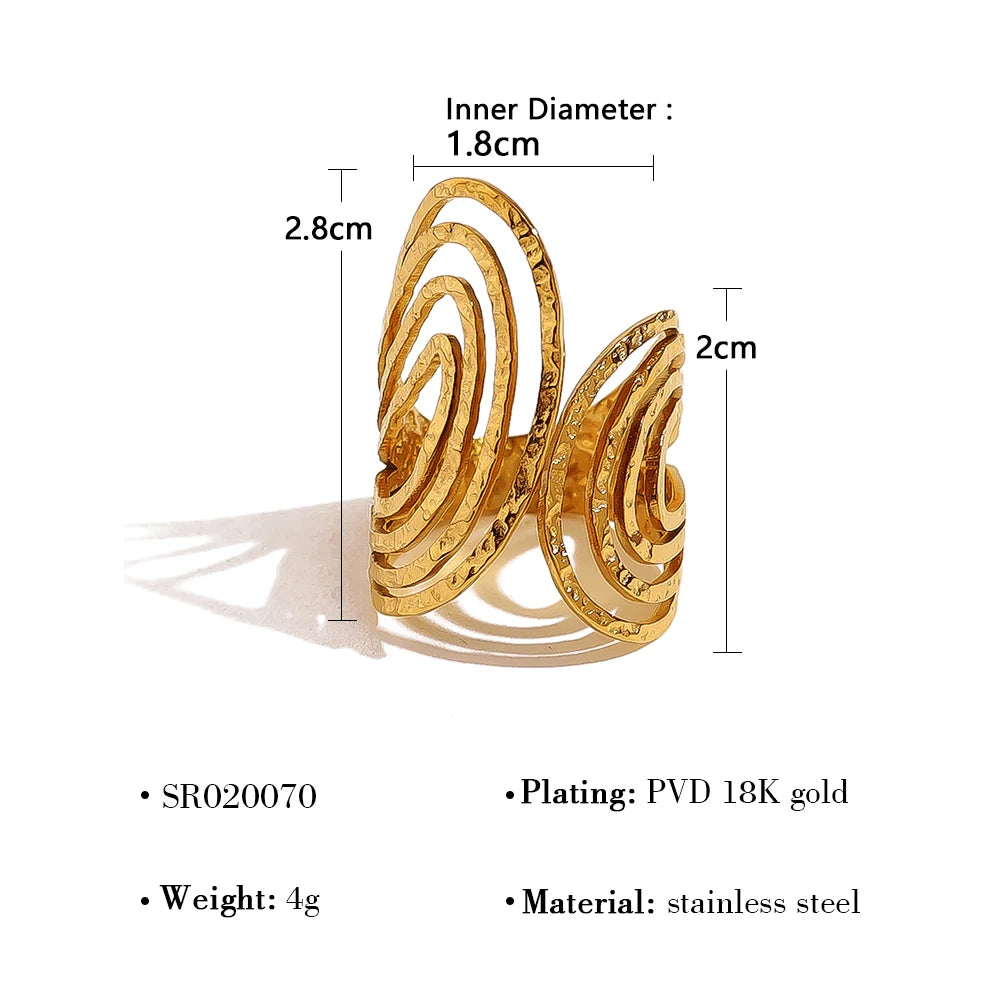 WILD & FREE 18K Gold Plated Stainless Steel Rings for Women Irregular Hammered Metal Texture Statement Jewelry WILD & FREE 18K Gold Plated Stainless Steel Rings for Women Irregular Hammered Metal Texture Statement Jewelry