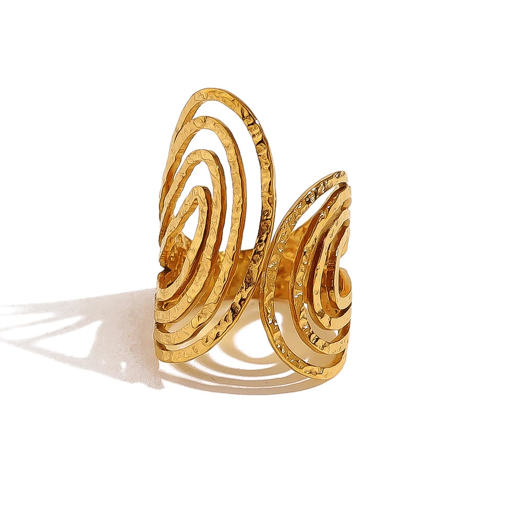 WILD & FREE 18K Gold Plated Stainless Steel Rings for Women Irregular Hammered Metal Texture Statement Jewelry WILD & FREE 18K Gold Plated Stainless Steel Rings for Women Irregular Hammered Metal Texture Statement Jewelry