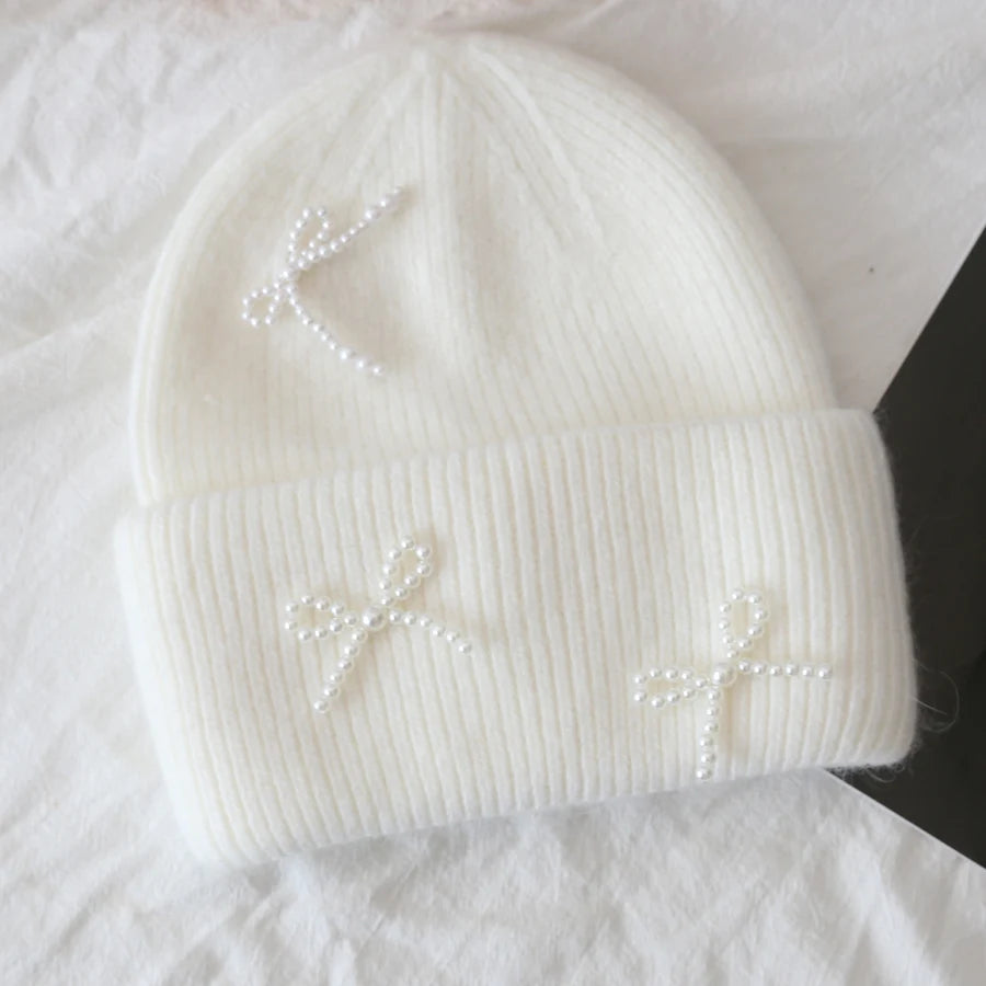 1pc Women Y2k Bow Pearl Knitted Hats Angora Rabbit Fleece Bow Winter Hat Women Fluffy Warm Beanies Plush Thick Skullies Caps 1pc Women Y2k Bow Pearl Knitted Hats Angora Rabbit Fleece Bow Winter Hat Women Fluffy Warm Beanies Plush Thick Skullies Caps