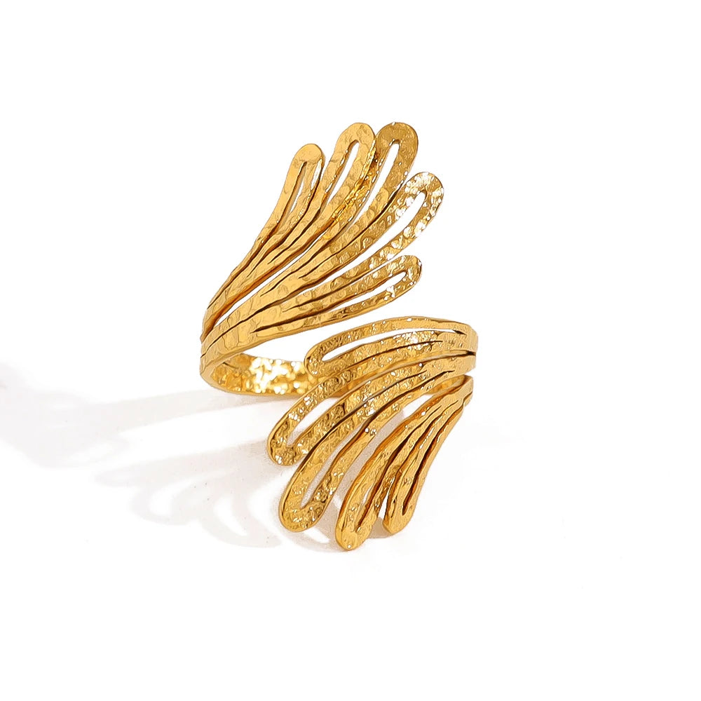WILD & FREE 18K Gold Plated Stainless Steel Rings for Women Irregular Hammered Metal Texture Statement Jewelry WILD & FREE 18K Gold Plated Stainless Steel Rings for Women Irregular Hammered Metal Texture Statement Jewelry