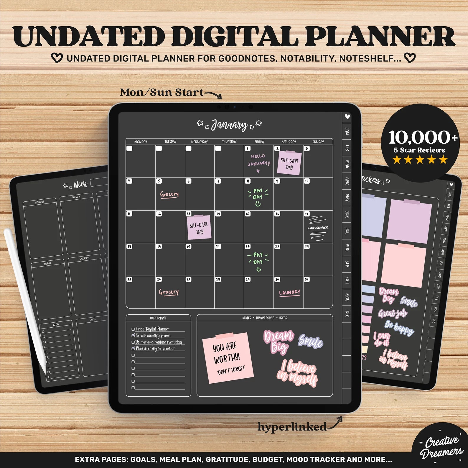 Digital Planner Goodnotes, Dark Digital Planner, Undated Digital Planner, Digital iPad Planner, Notability Planner, Goodnotes Planner