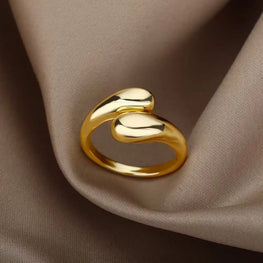 Gold Stainless Steel Open Ring for Women – Double Ball Beads Couple Jewelry