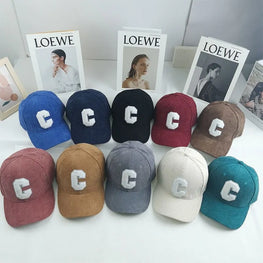 Women’s Corduroy Baseball Cap – Letter C Adjustable Snapback