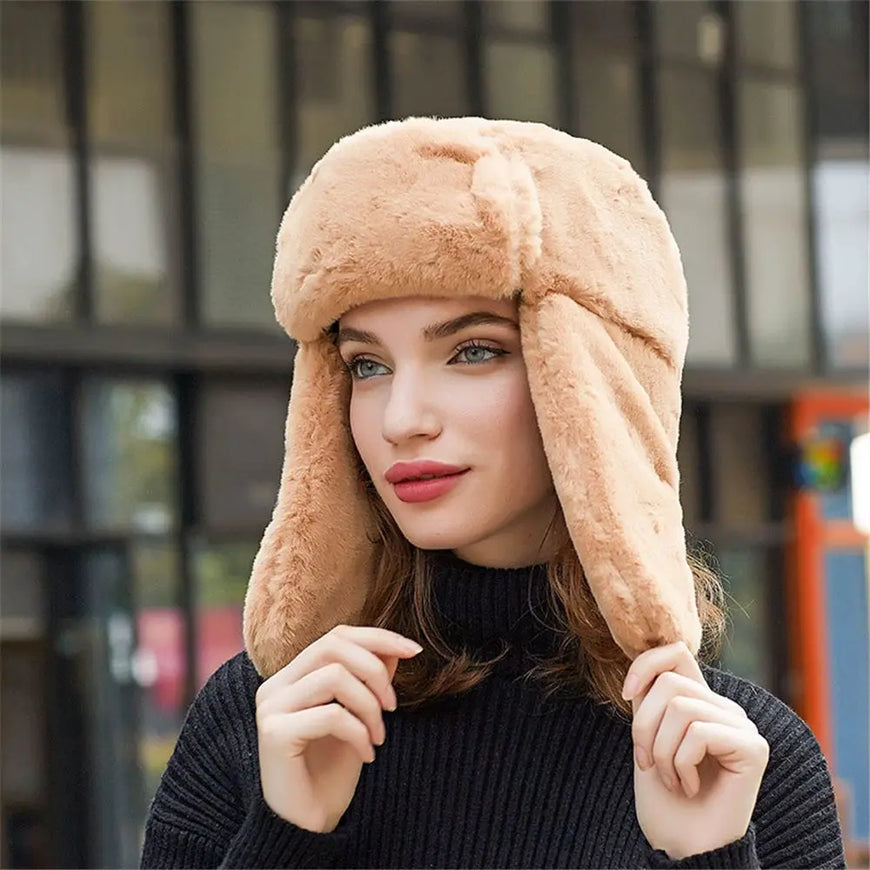 Men Women Thick Plush Bomber Hat Winter Hat Trapper Hats Warm Russian Ushanka Snow Caps Earflap Bonnet