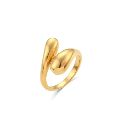 Gold Stainless Steel Open Ring for Women – Double Ball Beads Couple Jewelry