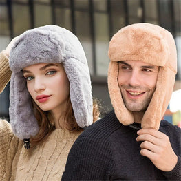 Men Women Thick Plush Bomber Hat Winter Hat Trapper Hats Warm Russian Ushanka Snow Caps Earflap Bonnet