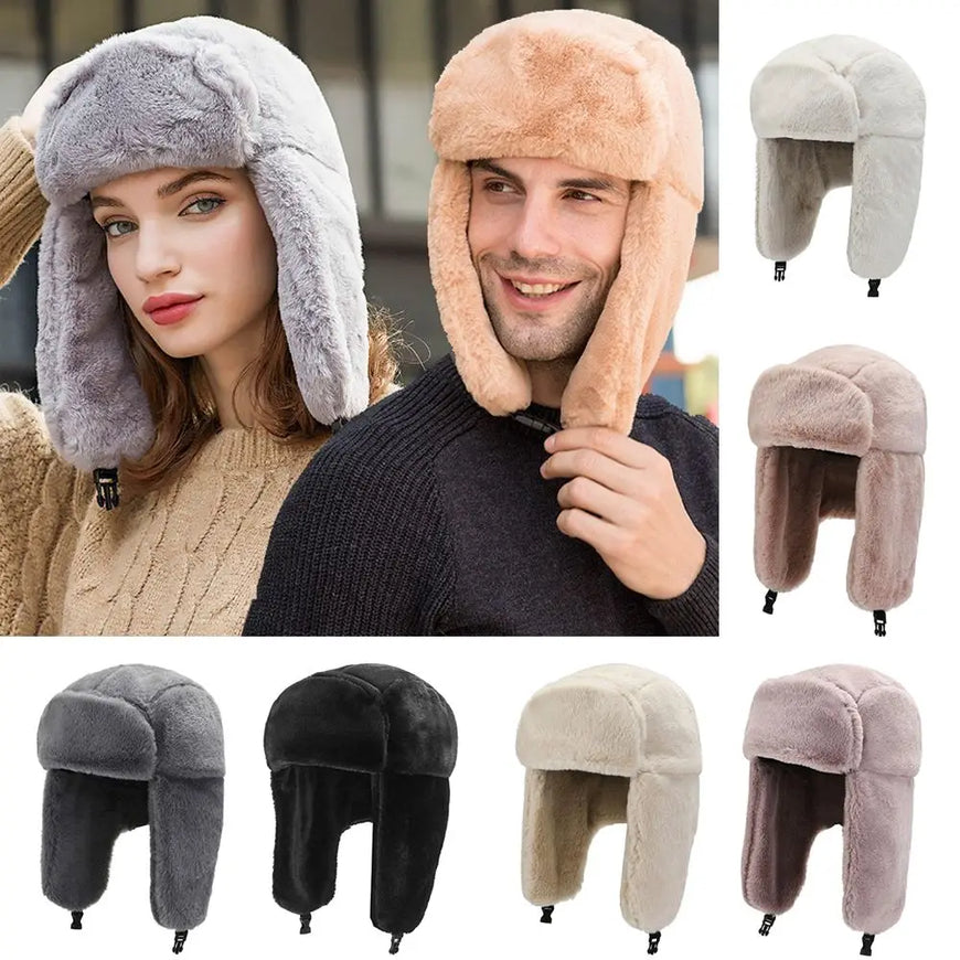 Men Women Thick Plush Bomber Hat Winter Hat Trapper Hats Warm Russian Ushanka Snow Caps Earflap Bonnet