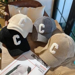 Women’s Corduroy Baseball Cap – Letter C Adjustable Snapback