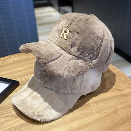 Autumn Winter Baseball Cap Hats For Women Faux Thickened Warm Plush Snapback Cap Metal Letter Fashion Accessories New