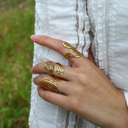 WILD & FREE 18K Gold Plated Stainless Steel Rings for Women Irregular Hammered Metal Texture Statement Jewelry