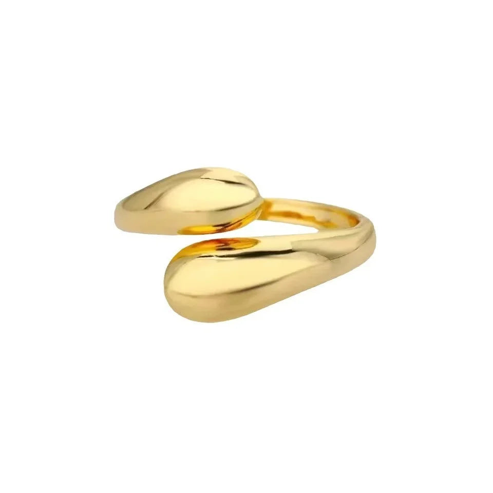 Gold Stainless Steel Open Ring for Women – Double Ball Beads Couple Jewelry