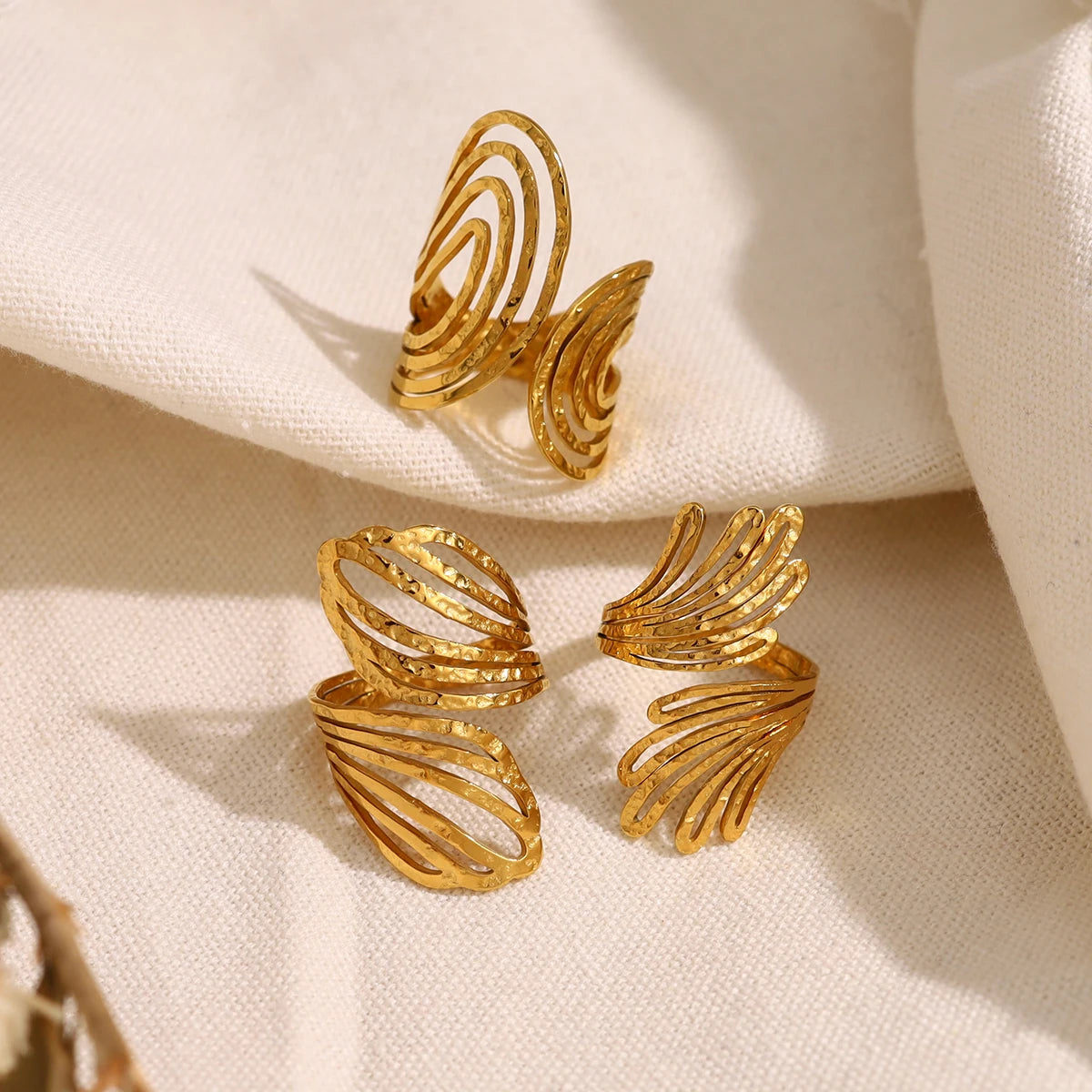 WILD & FREE 18K Gold Plated Stainless Steel Rings for Women Irregular Hammered Metal Texture Statement Jewelry