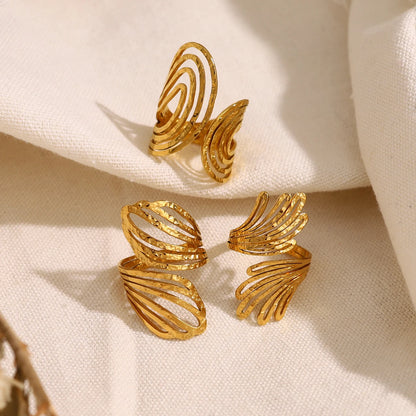 WILD & FREE 18K Gold Plated Stainless Steel Rings for Women Irregular Hammered Metal Texture Statement Jewelry