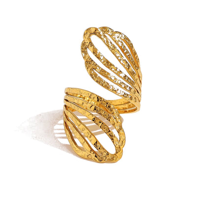WILD & FREE 18K Gold Plated Stainless Steel Rings for Women Irregular Hammered Metal Texture Statement Jewelry