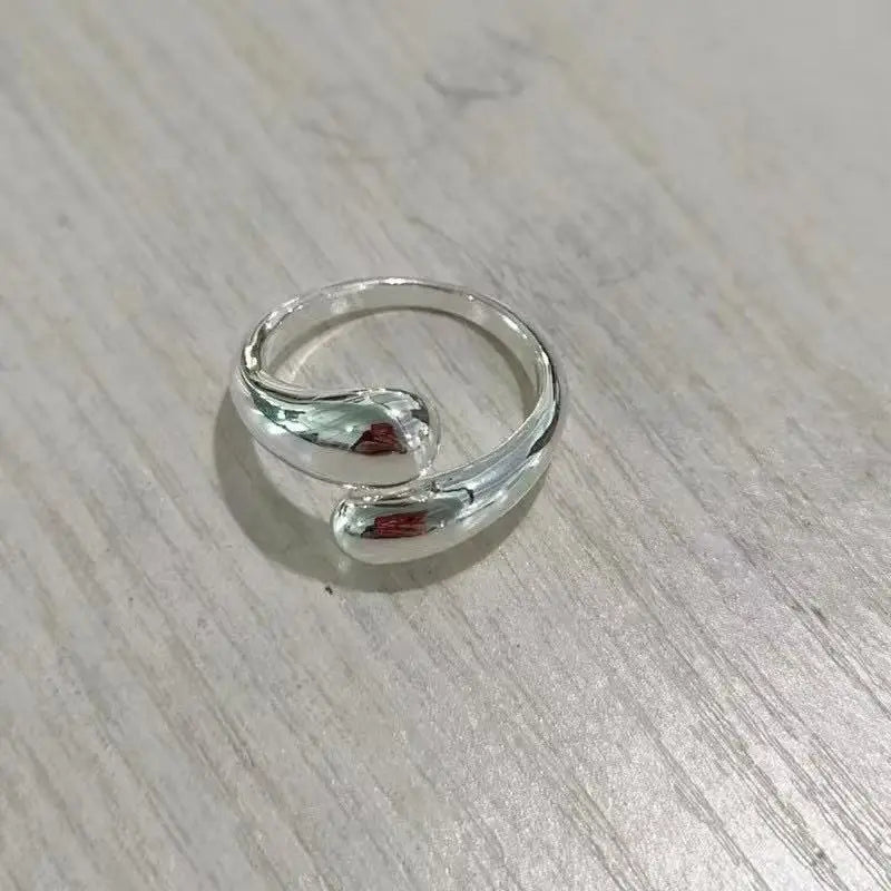 Gold Stainless Steel Open Ring for Women – Double Ball Beads Couple Jewelry