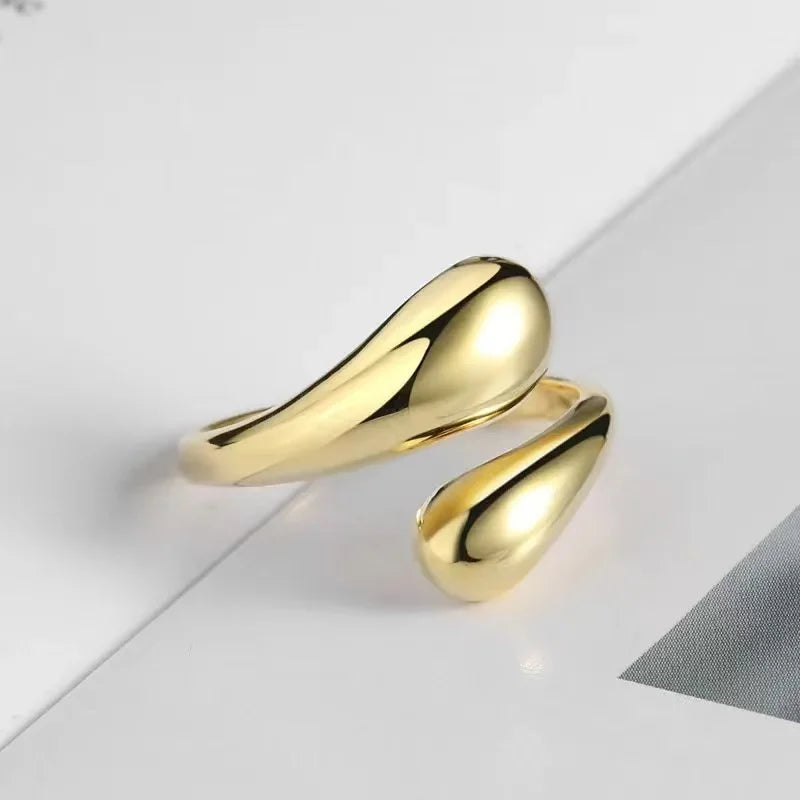 Gold Stainless Steel Open Ring for Women – Double Ball Beads Couple Jewelry