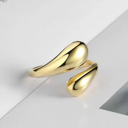 Gold Stainless Steel Open Ring for Women – Double Ball Beads Couple Jewelry