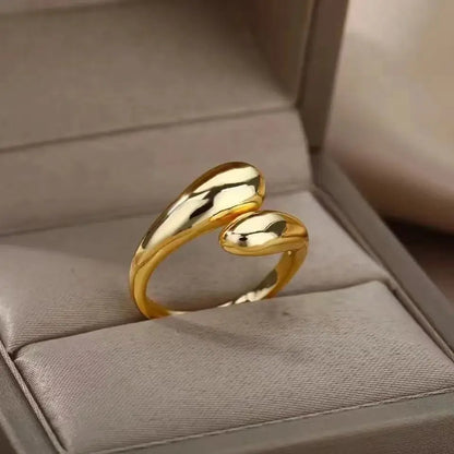 Gold Stainless Steel Open Ring for Women – Double Ball Beads Couple Jewelry