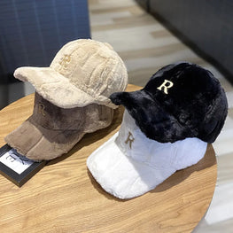 Autumn Winter Baseball Cap Hats For Women Faux Thickened Warm Plush Snapback Cap Metal Letter Fashion Accessories New
