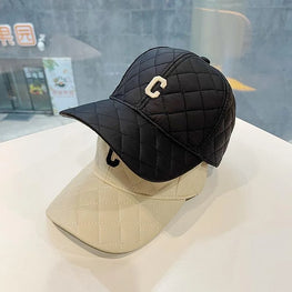 A niche design down cotton pressed grid warm baseball cap with winter embroidery letters, simple couple's duckbill cap