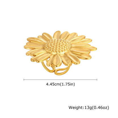 Vnox Stainless Steel Open Ring,Minimalist Irregular Bow Star Sunflower Plant Elements Curved Ring,Finger Jewelry Cute Gifts