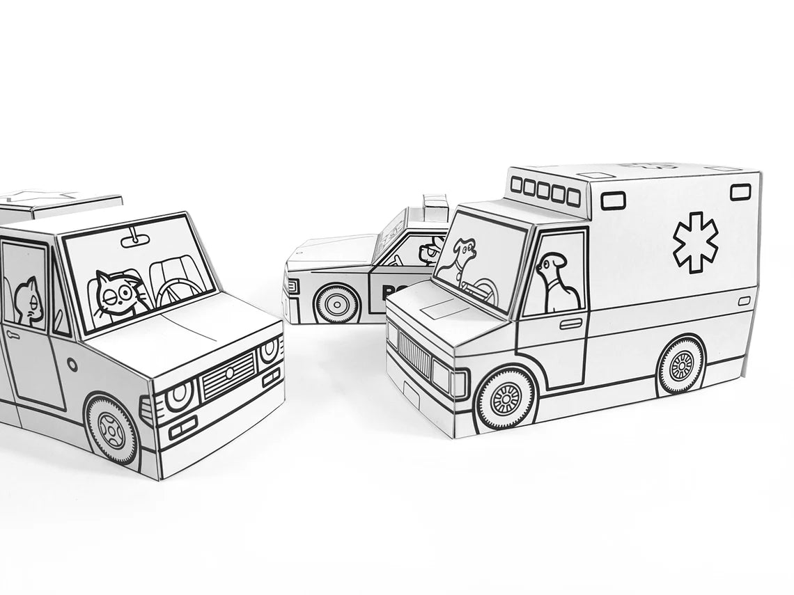 Paper Toy Cars Printable Activity Sheets Craft Kit Cut and Color Pages Instant Download PDF Arts Crafts Activity for Kids Digital Homeschool