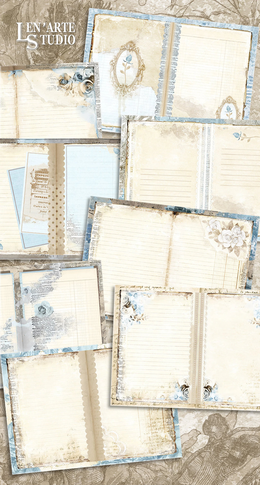 Blank Lined Journal Pages, Junk Journal Kit, Basic Papers, Printable Shabby Pages,Rose Paper Vintage, Collage sheet,Scrapbook Paper, Digital