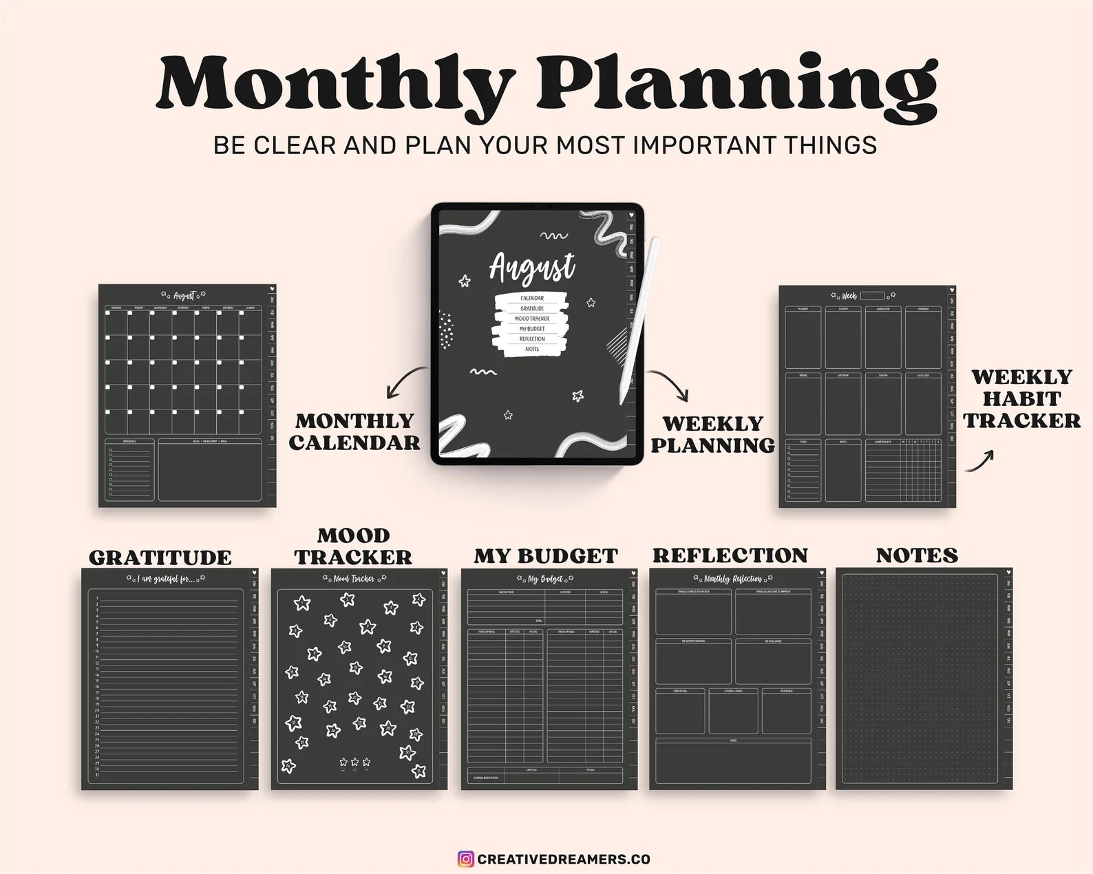 Digital Planner Goodnotes, Dark Digital Planner, Undated Digital Planner, Digital iPad Planner, Notability Planner, Goodnotes Planner