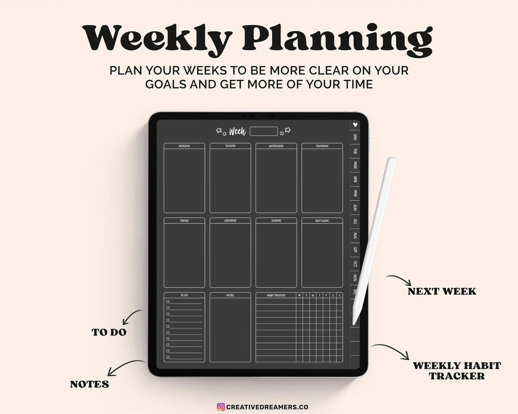 Digital Planner Goodnotes, Dark Digital Planner, Undated Digital Planner, Digital iPad Planner, Notability Planner, Goodnotes Planner