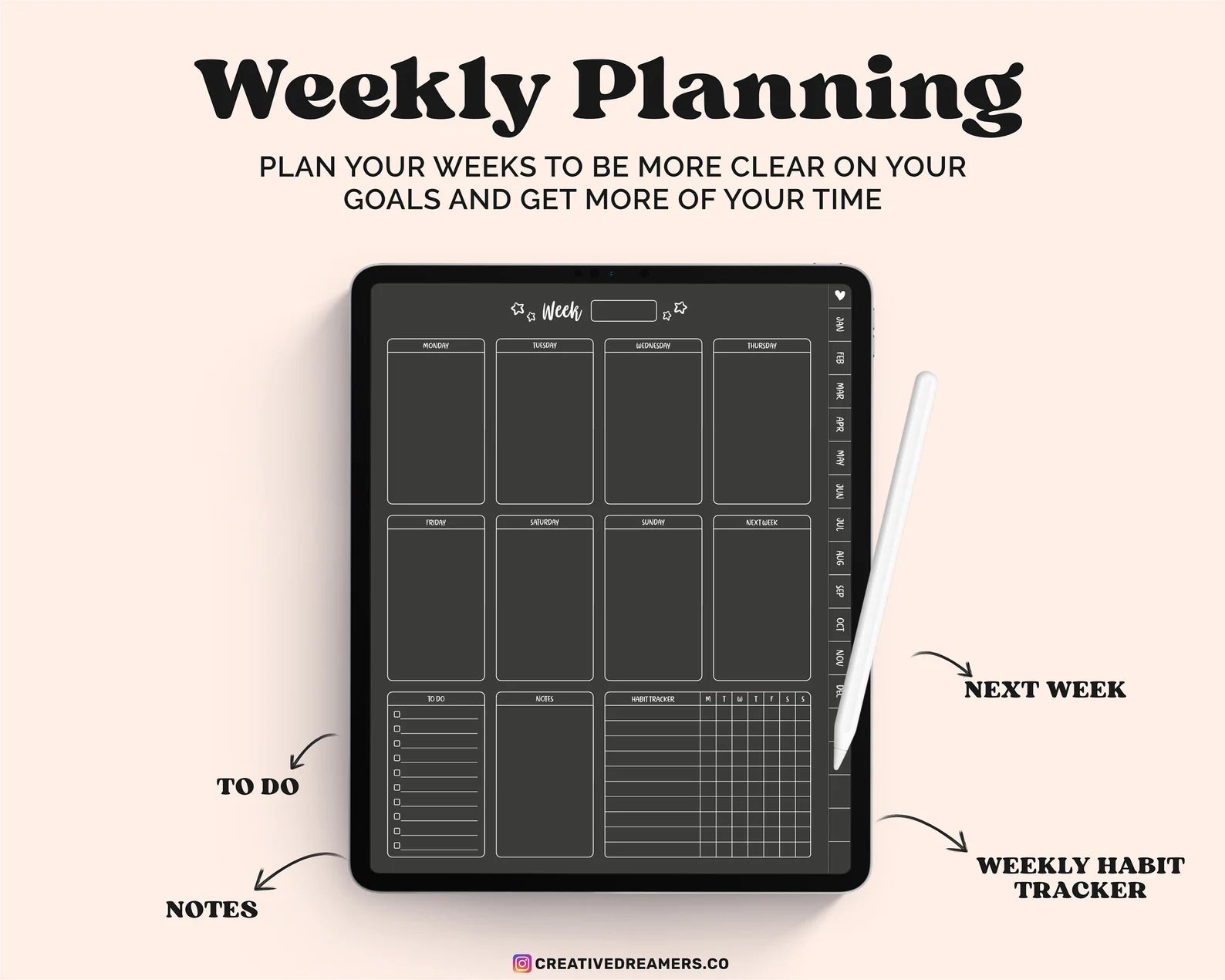 Digital Planner Goodnotes, Dark Digital Planner, Undated Digital Planner, Digital iPad Planner, Notability Planner, Goodnotes Planner