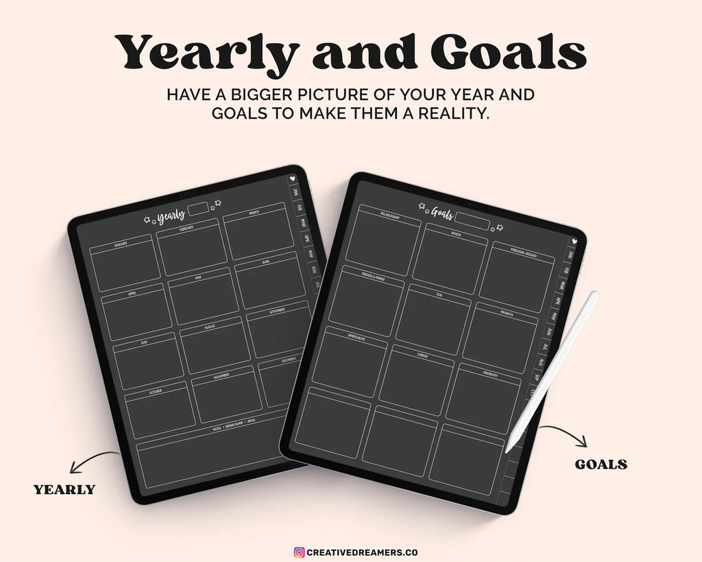 Digital Planner Goodnotes, Dark Digital Planner, Undated Digital Planner, Digital iPad Planner, Notability Planner, Goodnotes Planner