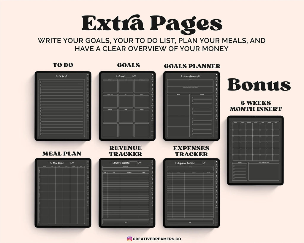 Digital Planner Goodnotes, Dark Digital Planner, Undated Digital Planner, Digital iPad Planner, Notability Planner, Goodnotes Planner