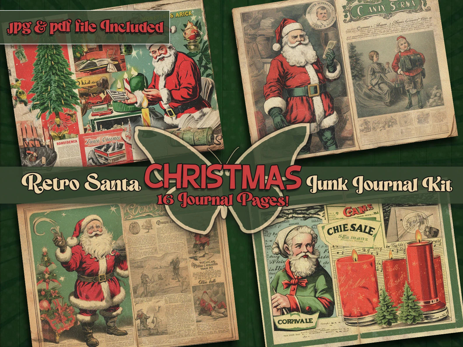 Retro santa printful junkjournal paper Christmas vintage digital downloaded Retro papers Santa junkjournal Christmas clause gifted Comic art