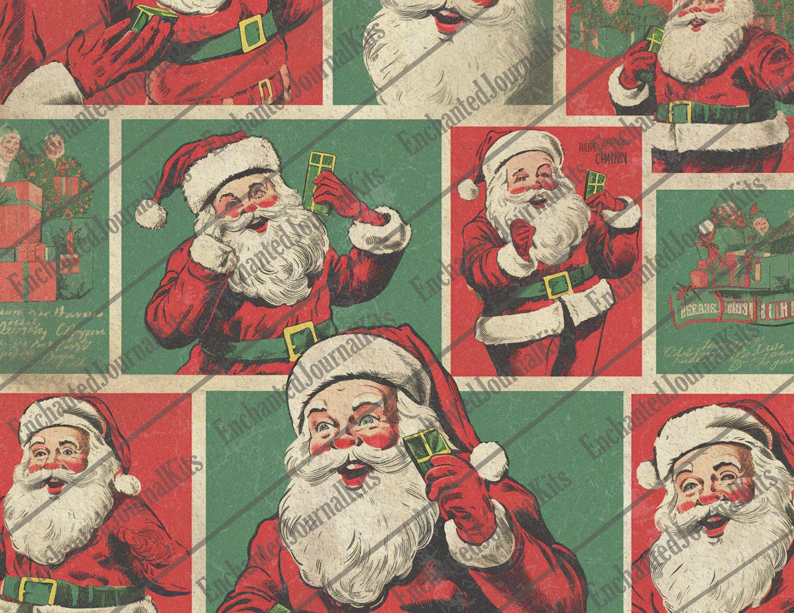 Retro santa printful junkjournal paper Christmas vintage digital downloaded Retro papers Santa junkjournal Christmas clause gifted Comic art
