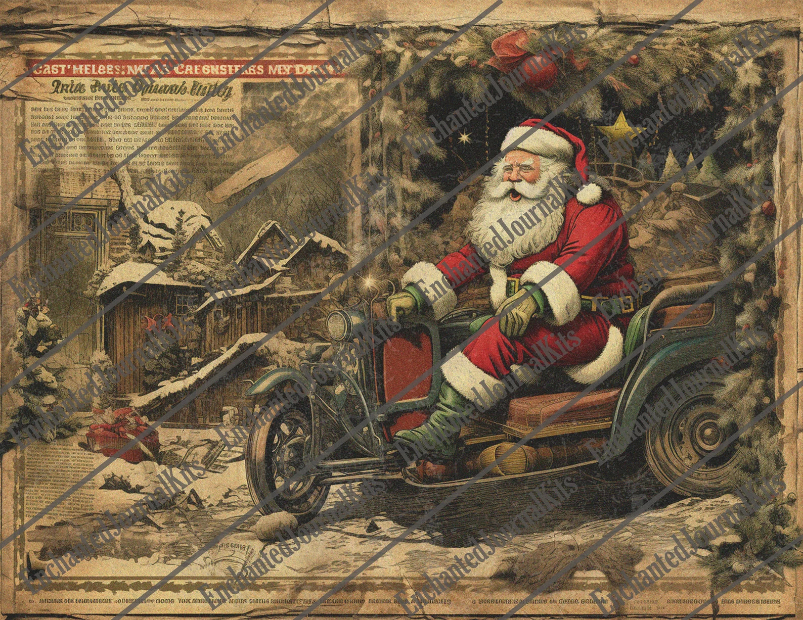 Retro santa printful junkjournal paper Christmas vintage digital downloaded Retro papers Santa junkjournal Christmas clause gifted Comic art