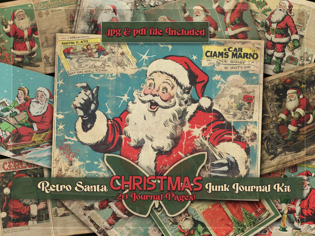 Retro santa printful junkjournal paper Christmas vintage digital downloaded Retro papers Santa junkjournal Christmas clause gifted Comic art