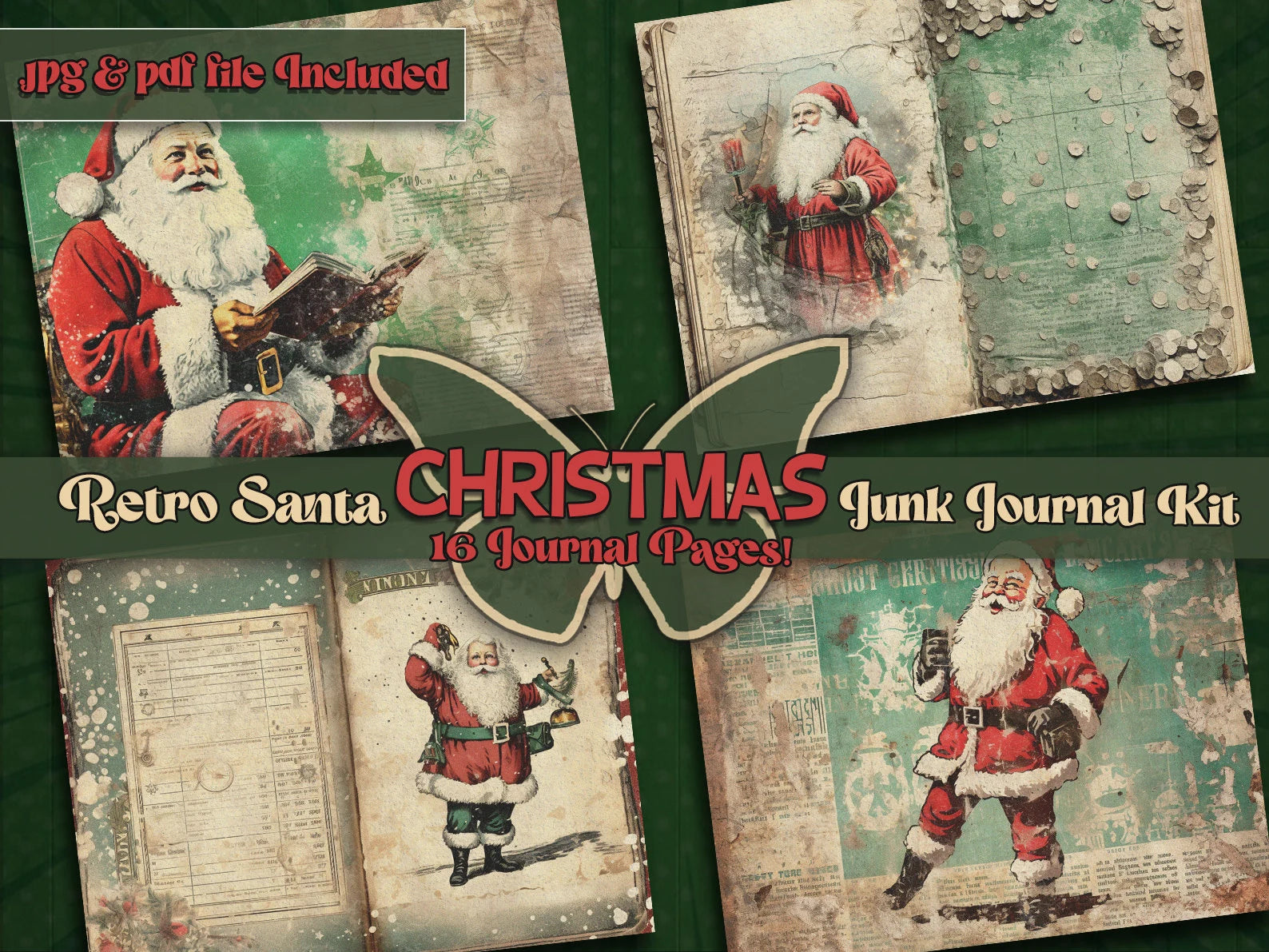 Retro santa printful junkjournal paper Christmas vintage digital downloaded Retro papers Santa junkjournal Christmas clause gifted Comic art