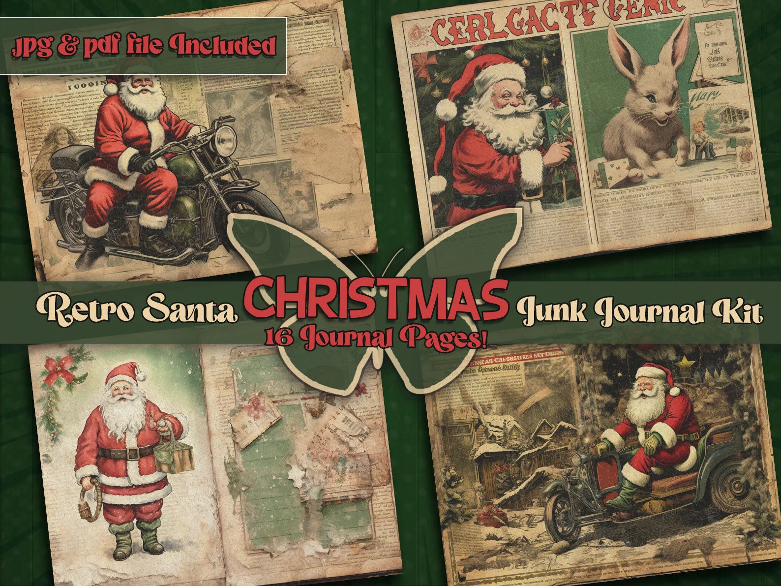 Retro santa printful junkjournal paper Christmas vintage digital downloaded Retro papers Santa junkjournal Christmas clause gifted Comic art