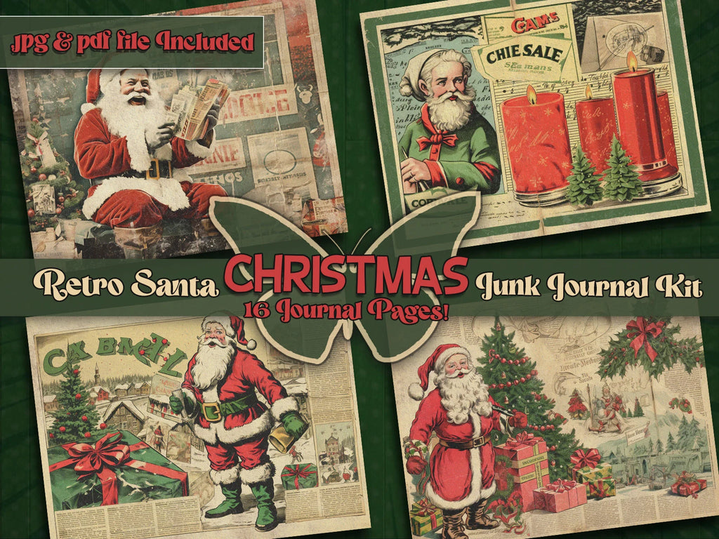 Retro santa printful junkjournal paper Christmas vintage digital downloaded Retro papers Santa junkjournal Christmas clause gifted Comic art