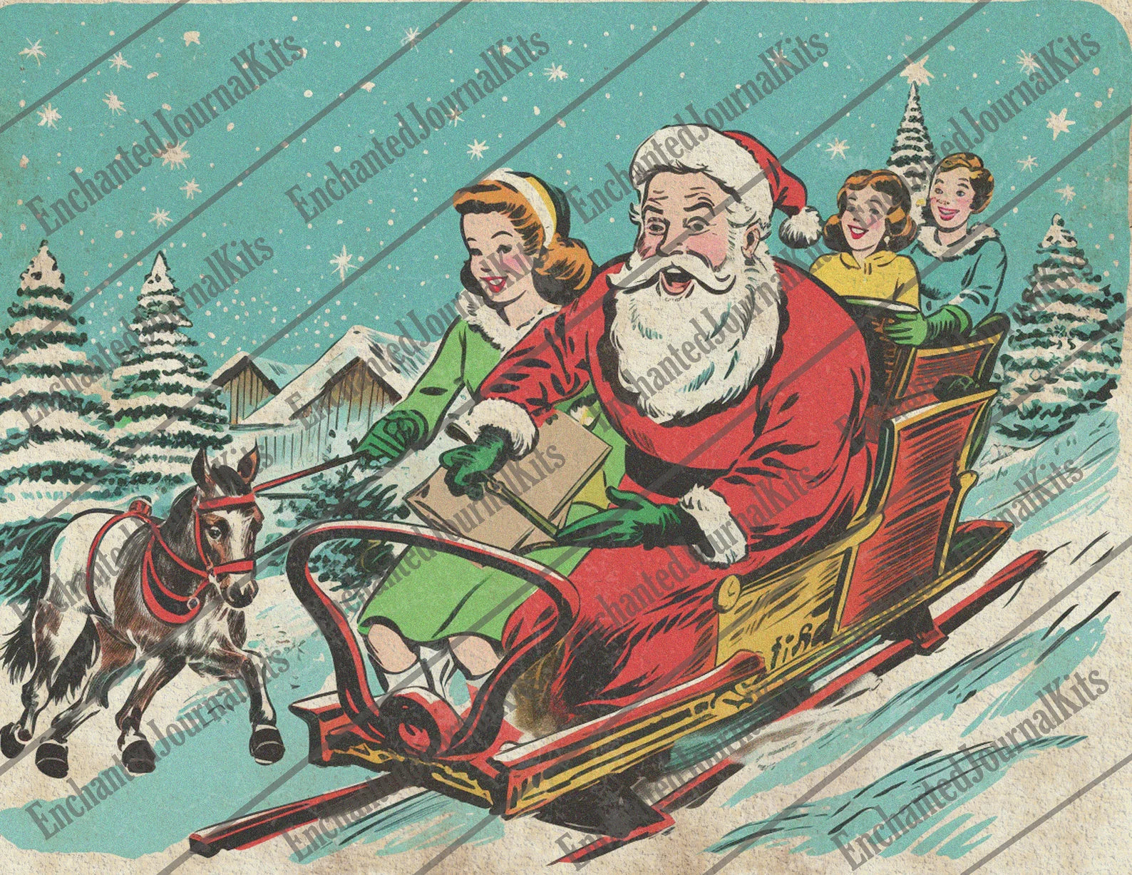 Retro santa printful junkjournal paper Christmas vintage digital downloaded Retro papers Santa junkjournal Christmas clause gifted Comic art