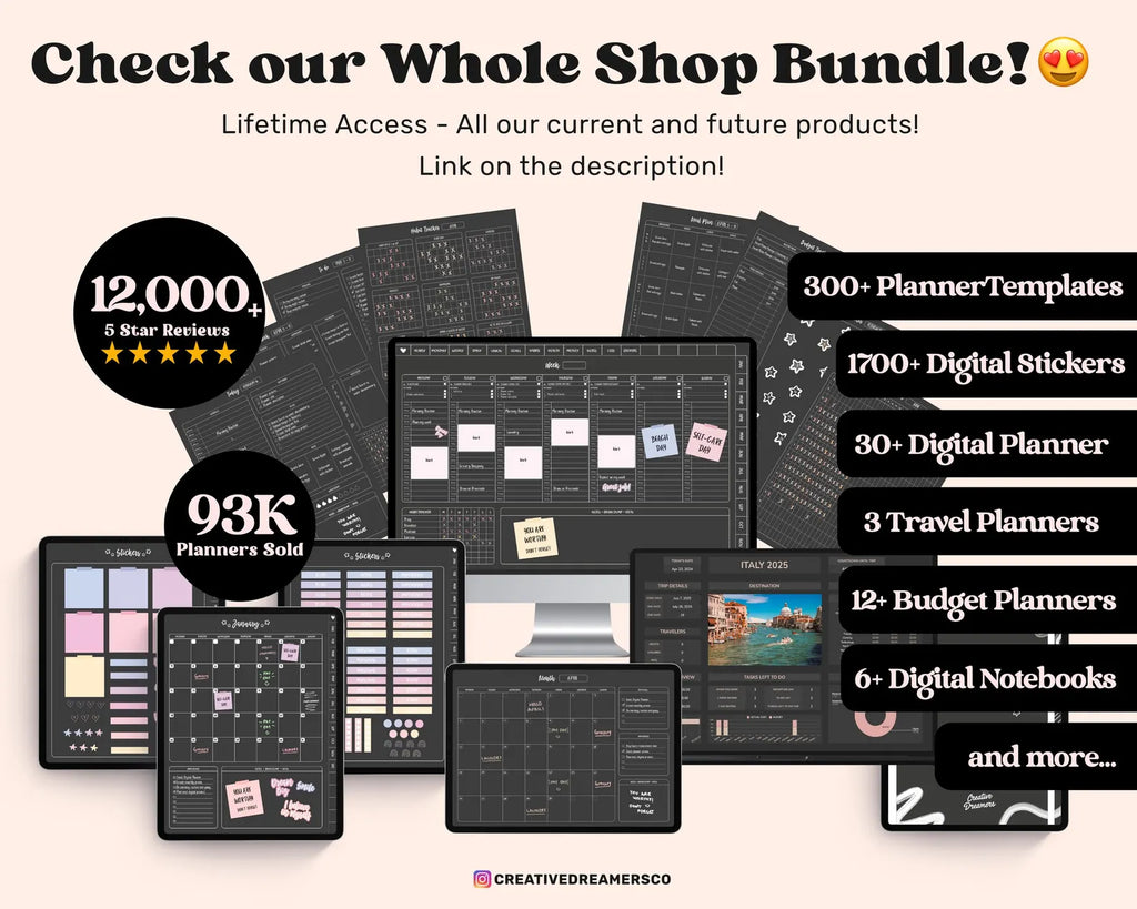 Digital Planner Goodnotes, Dark Digital Planner, Undated Digital Planner, Digital iPad Planner, Notability Planner, Goodnotes Planner