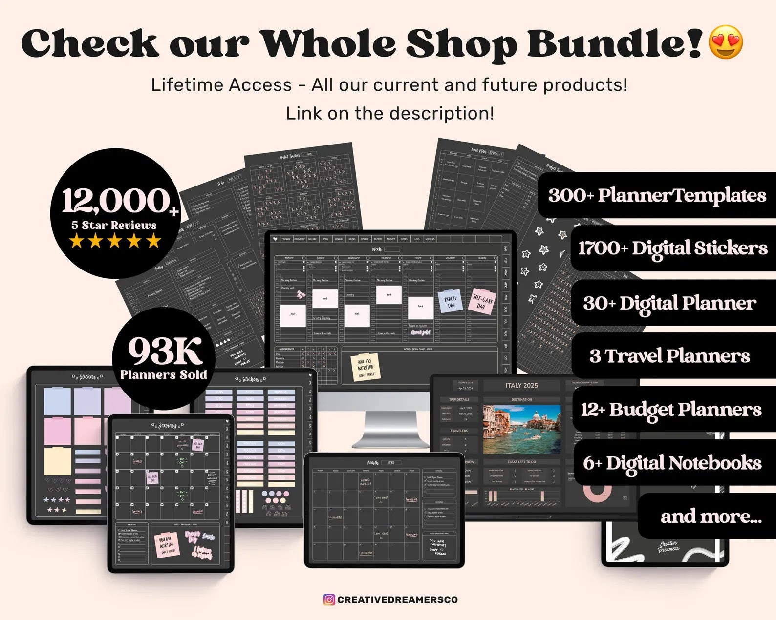 Digital Planner Goodnotes, Dark Digital Planner, Undated Digital Planner, Digital iPad Planner, Notability Planner, Goodnotes Planner
