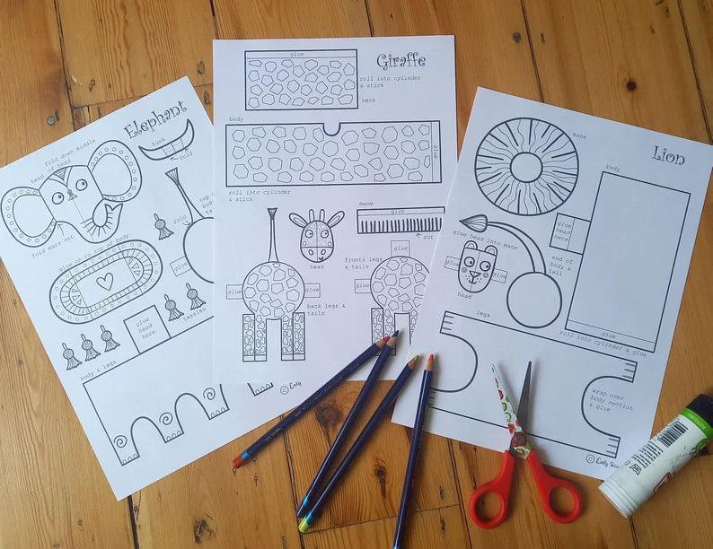 Printable Animal Crafts | Coloring & Cutting Activity for Kids