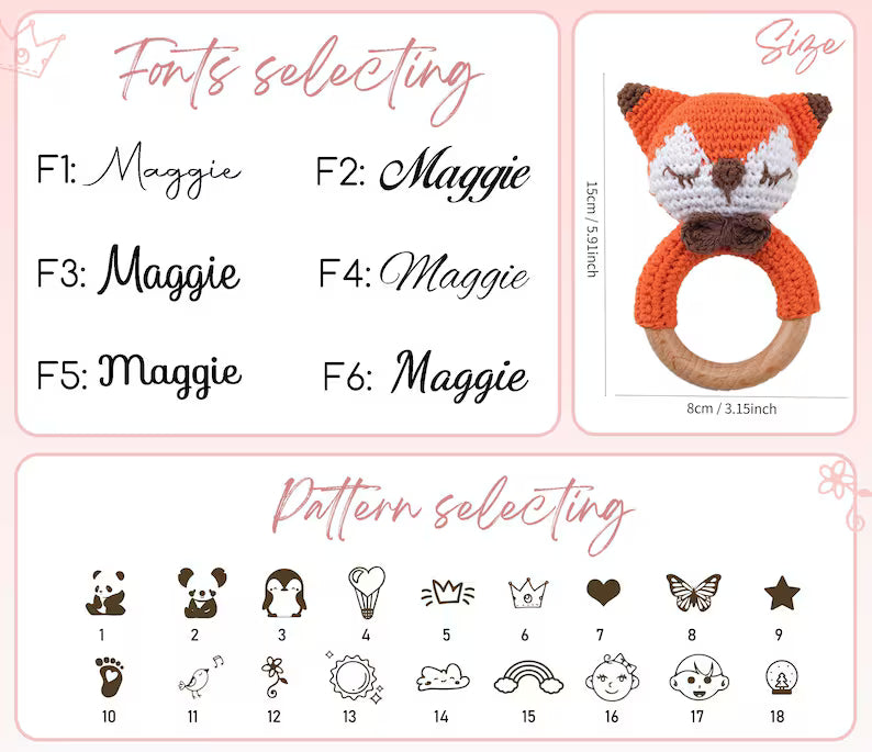 Personalized Crochet Baby Rattle Toy for Girls and Boys, Animal Crochet Baby Rattle, Baby Shower Gift, Baby Rattle Grasping Toy,Newborn Gift