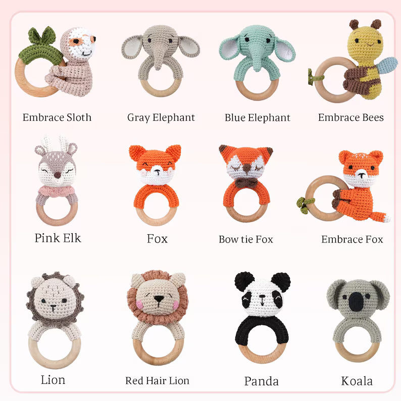 Personalized Crochet Baby Rattle Toy for Girls and Boys, Animal Crochet Baby Rattle, Baby Shower Gift, Baby Rattle Grasping Toy,Newborn Gift