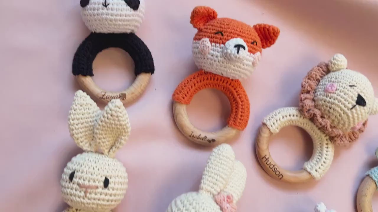 Personalized Crochet Baby Rattle Toy for Girls and Boys, Animal Crochet Baby Rattle, Baby Shower Gift, Baby Rattle Grasping Toy,Newborn Gift